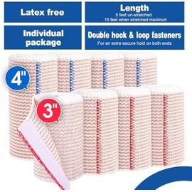 AZEN Paquete Premium de 8 Vendajes Elásticos (4x3, 4x4), Vendaje de Compresión para Piernas, Tobillo, Rodilla, Abdomen, Cuerpo, Sin Látex, Envolturas 