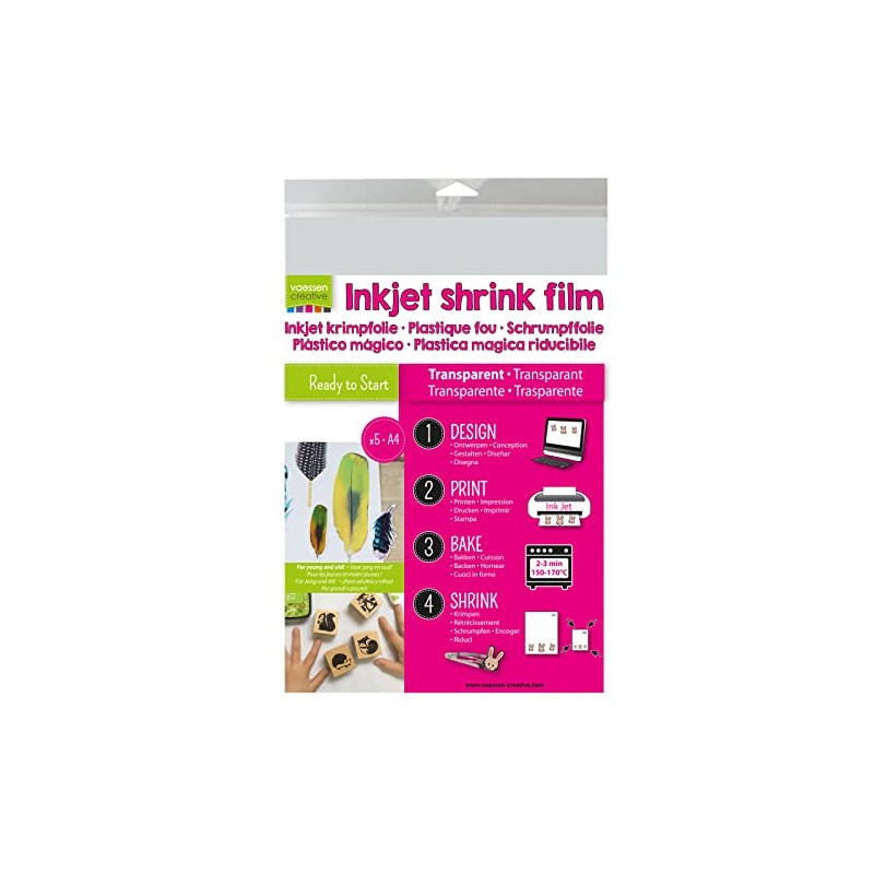 Vaessen Creative 1611-002 Printable Shrink Plastic for Inkjet Printers, Transparent,