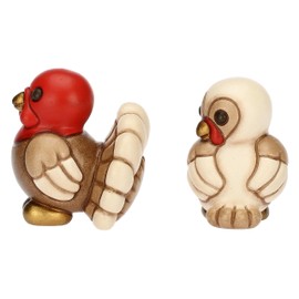 THUN - Set 2 Tacchini in Ceramica Decorata a Mano, Linea Presepe Classico, Decorazioni Natale Casa, 3.1x2.7x3.8 cm e 3.7x3.7x4 cm