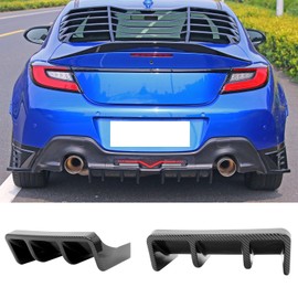 IKON MOTORSPORTS Rear Diffuser, Compatible with 2022-2025 Subaru BRZ & Toyota GR86, JDM Style Carbon Fiber Print PP Shark Fin Rear Bumper Valance Spoiler, Air Dam Chin Splitter Molding 2PCS