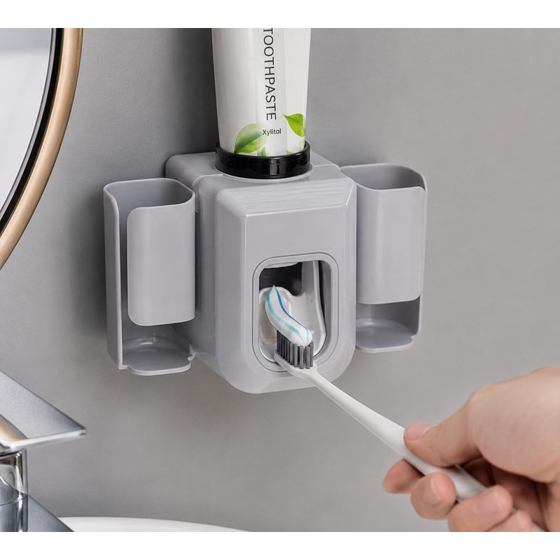 Wall-mounted Toothpaste Squeezer with Toothbrush Holder - Punch-free Installation for