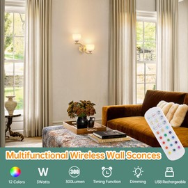 Shenmoyl Battery Operated Wall Sconce, 2-Lights Vinatge Brass Wall Lighting with White Tluip Shade Rechargeable Bulb with Remote for Living Room, Bedroom