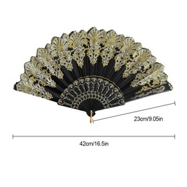 Tadipri Hand Fan Folding Fan Oriental Cloth Fabric Fan for Dance, Party, DIY, Home Wall Decoration Hand Fan for Cooling in Summer, for Weddings and Carnival (Black)