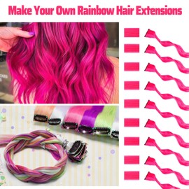Colored Hair Extensions Clip In for Girls 22 Inch Colorful Curly Wavy Hair Extensions for Party Highlights Hair Accessories Hair Pieces for Women（12 PCS Hot Pink)