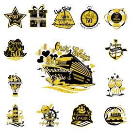 Cruise Door Magnets Ship Decorations - 14 Pcs 50th Anniversary Theme Cruise Door Ship Decorations 1975 Gift Magnetic Stickers for Carnival Cabin Fridge Decor Summer Party Supplies