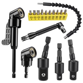 Cayludg 17Pcs Flexible Drill Bit Extension Set, Includes 105° Right Angle Drill Attachment, Rotatable Impact Grade Socket Adapter, Bendable Extension Screwdriver Bits Kit for Tight Spaces Repair