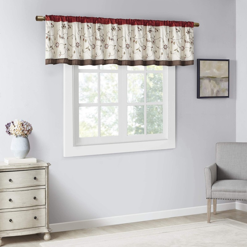 Embroidered Light Filtering Rod Pocket Window Treatment Curtain Window Panel