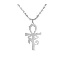 Ankh Cross Eye of Horus Necklace Coptic Ankh Cross Religious Pendant Eye of Horus Necklace Stainless Steel Ancient Egyptian Eye of Horus Protection Jewelry Gift for Mens Women, Medium, Stainless Steel, No Gemstone