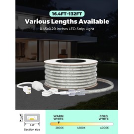 GZBtech AC 110-120V LED Strip Lighting 16.4FT/5M, 2800K Warm White IP65 Waterproof Outdoor Strip Lights, 60LEDs/M SMD2835 Cuttable & Connectable LED Rope Light for Indoor Bedroom Outside Exterior