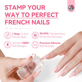Saviland French Clear Tip Silicone Nail Stamp, Long & Short Jelly Nail Art Stamper Kit with Scrapers for French Manicure Home DIY Salon