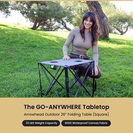 ARROWHEAD OUTDOOR 2-Pack 26” (66cm) Heavy-Duty Portable Camping Folding Table, 2 Cup Holders, Compact, Square, Carrying Case Included, Steel Frame, High-Grade 600D Canvas