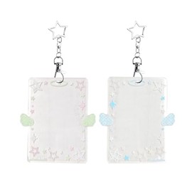 2 soportes para tarjetas fotográficas de ala de ángel, llavero para tarjetas fotográficas Kpop, estuche de identificación acrílico transparente para t