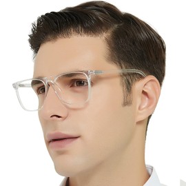 MARE AZZURO Large Bifocal Reading Glasses Men Blue Light Blocking Readers Square Reader 0 100 125 150 175 200 225 250 275 300 350 (Transparent, 1.75)