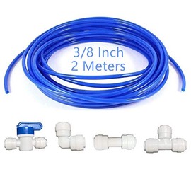 MATTOX 3/8 inch RO Water blue Tubing, Hose Pipe for RO Water purifiers System,+quick connector 4pcs. (tubing 2meters)