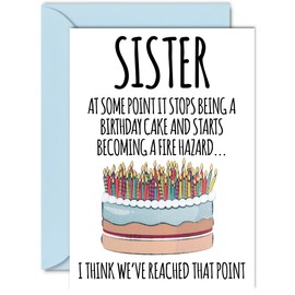 Funny Birthday Cards for Sister - Fire Hazard - Joke Rude Birthday Card for Sister from Brother, Humour 18th 21st 25th 30th 40th Bday A5 Sibling Greeting Cards