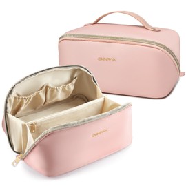 Omnpak Cosmetic Pouch, Storage Pouch, Cosmetic Storage, Makeup Pouch, Large Capacity, Portable Cosmetic Bag, Cosmetic PU Bag, Lightweight Waterproof Travel Cosmetic Bag, Black, Pink