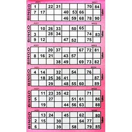 YLAB - Bingo Tickets 1 to 90, 600 Tickets, 100 Pages, 6 Per Page (Pink)