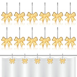 YBEATY 12 Pcs Gold Bow Knot Shower Curtain Hooks Metal Rustproof Decorative Shower Hangers Bulk Resin Glide Showering Rings for Bathroom Baby Room Nursery Art Decors (Gold)