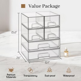 Clear Stackable Storage Drawers, Acrylic Bathroom Makeup Organizer, Plastic Bins for Art Tool & Sketch, Sturdy and Durable Containers for Countertop, Cabinet, Vanity, Pantry Organization