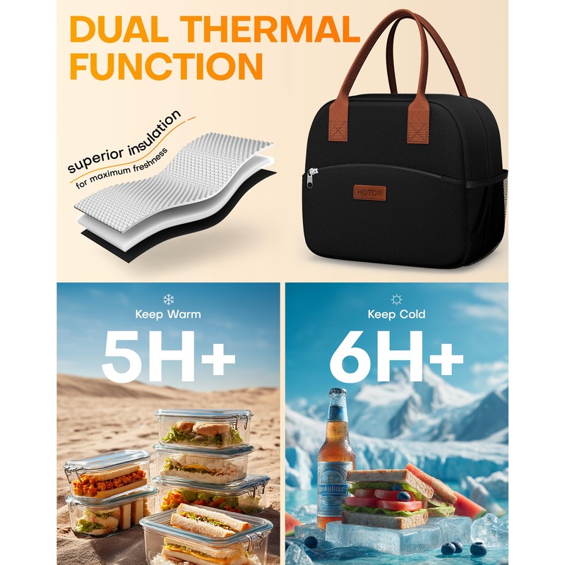 HOTOR Lunch Bag for Women & Men - Wear-Resistant Insulated