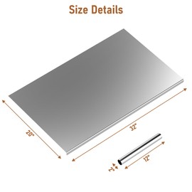 Tcatec 304 Stainless Steel Cutting Board with Rolling Pin, 32"x20" Extra Large Non-Slip Chopping Board with Lip, Dishwasher Safe & Non-Stick Metal Pastry Board for Baking, Kneading, Veggies & Fruit