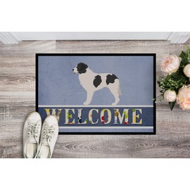 Caroline's Treasures BB8331MAT Landseer Welcome Doormat 18x27, Blue Front Door Mat Indoor Outdoor Rugs for Entryway, Non Slip Washable Low Pile, 18H X 27W