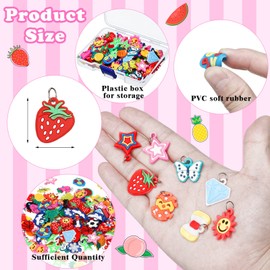 Hungdao 200 Pcs Rubber Loom Band Charm,Silicone Bracelet Charms,Loom Rubber Bands Charms Bracelet Pendant Summer Rubber Bracelet Charm Colorful Jewelry Making Kit with 200 Opening Rings