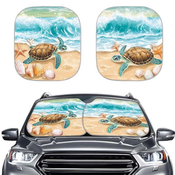 XYZCANDO Beach Turtle Windshield Sun Shade 2-Piece Reflect UV Sun