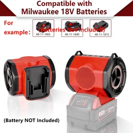 GRVODFRTA Portable Bluetooth Speaker Compatible with Milwaukee M18 18V Battery Wireless BT5.3 and USB Audio Source, TWS Pairing, Multicolored Lights, Jobsite Home Party Outdoor Speaker(No Battery)