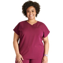 Cherokee V-Neck Women's Scrub Top with Dolman Sleeves & High-Low Shirttail Hem for Comfort CK836A, XS, Wine