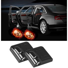 NewL 2 Pcs Led Car Door Welcome Light for Red Fire Skull Logo Symbol Projector Lights Ghost Shadow Light