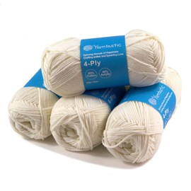 Yarntastic 50g x 4 Balls in a Pack, 4 Ply Cotton Acrylic Blended Yarn, 43 Colour Choices; for Knitting, Crochet, Amigurumi, Turfing; for Baby Blanket, Clothing and Many Other Projects (White 6)