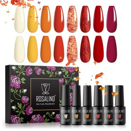 ROSALIND Semi-Permanent Nail Polish, 8 Colors Autumn Pumpkin Yellow Brown Glitter, 5ml Gel Nail Polish Soak Off UV Lamp, Nail Varnishes Nail Art Gel Nail Polish Set 8pcs