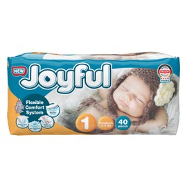 Joyful Size 1 New Born Baby Nappies (Pack of 40) (2-5KG) | Single Pack | Gentle Skin Protection | Recyclable Packaging