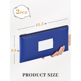 SMARTAKE Money Bags with Zipper, 2-Pack Bank Bags with Label, Waterproof Leather Money Pouches, for Cash Coin Bill Invoice Deposit Receipt Storage and Organize, 11.5 x 6.2 Inches (Blue)