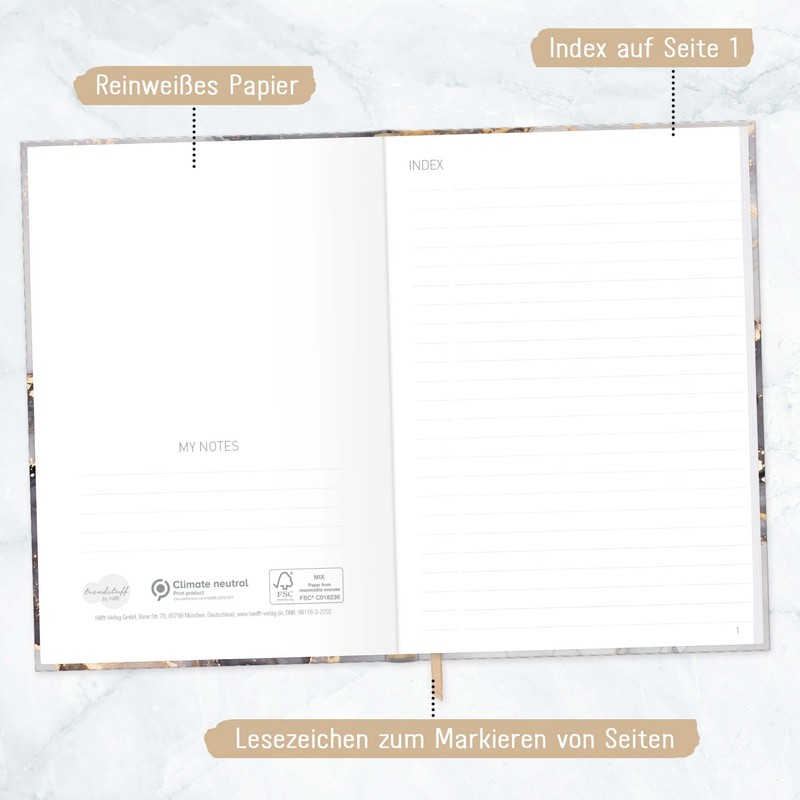 Trendstuff by Häfft Notebook A5 Lined [Grey Marble] 124 Pages,