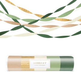 Aobkiat Wedding Decorations Party Decorations, 5 Rolls Green Gold Khaki Crepe Paper Streamers for Boho Bridal Party, Baby Party, Bachelorette, Birthday, Anniversary Background Decorations