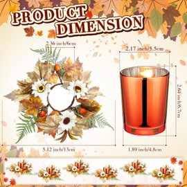 Umigy Set of 12 Fall Votive Candle Holders with Maple Leaves Wreath Thanksgiving Candle Rings 6 Mini Pumpkin Candle Holders with 6 Glass Votive Tealight Holders for Table Decor(Maple Leaf,Gold)