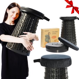 ALEVMOOM Upgraded 19.7" Collapsible Stool with Thickened Cushion, Telescoping Stool Foldable for Adults, 1000lbs Max Weight, Heavy Duty Portable Chair for Outdoor Travel&Camping