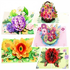 DWWTKL 5-Pack Flowers Pop Up Cards 3D Greeting Card Assortment for Women or Men on All Occasion Anniversary Valentine's Day Birthday or Wedding Christmas Congratulation