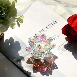 IGNPION Crystal Lotus Flower for Home Decoration - Ideal for Birthday Mother's Day Christmas Gift (80mm, Multicolor AB)