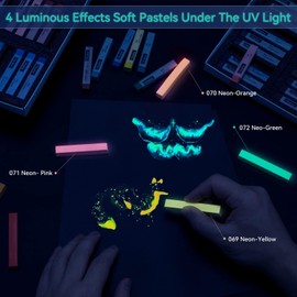Ohuhu 72 Long Chalk Pastel Set: 72 Pastel Colors Chalk Markers For Artists 4 Fluorescent Colors With 6 Papers Included for Drawing Blending Layering Shading for Adults Beginners