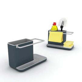 Joseph Joseph Plastic Kitchen Sink Caddy Organiser with Sponge Holder and Dish Cloth Holder, Kitchen Accessories, Grey, Medium