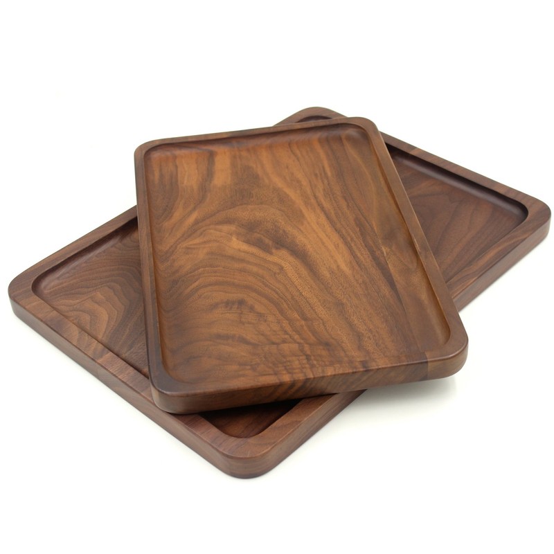 Bamber Wood Serving Tray Wooden Decorative Coffee Tea Platter Black