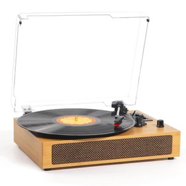 Vinyl Record Player Vintage Bluetooth Turntable for Vinyl with Built-in Speakers, 3 Speeds Belt-Driven Portable Retro Record Player for Entertainment and Home Decoration, Yellow