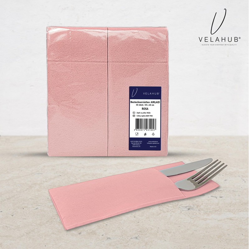 VelaHub Airlaid 50 Cutlery Napkins, High-Quality Disposable Napkins, 39 x