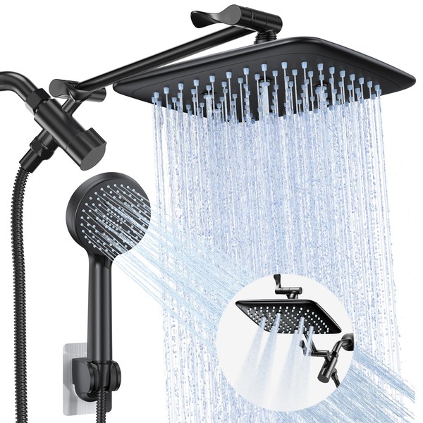 Veken High Pressure Rain Shower Head with Handheld Sparay Combo - Easy to Install Wide Rainfall Showerhead with 23 Water Spray Modes Black Shower Heads– Adjustable Dual Showerhead with Extension Arm