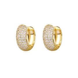 TOPGRILLZ Diamond Gold Hoop Earrings 5A+ Cubic Zirconia 14K Gold Small Chunky Thick Cartilage Hoop Huggie Earrings For Men Women-Gold