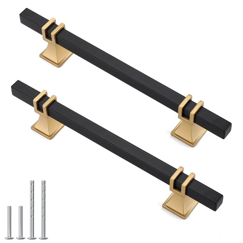 Lepatape 10 Pack 5 Inch Black and Gold Cabinet Pulls