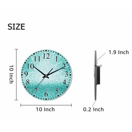 KEEPSUPER Clock Teal Sparkle Wall Clock 10 Inch Silent Non-Ticking Clocks Battery Operated for Home Living Laundry Room Kitchen Bedroom Office